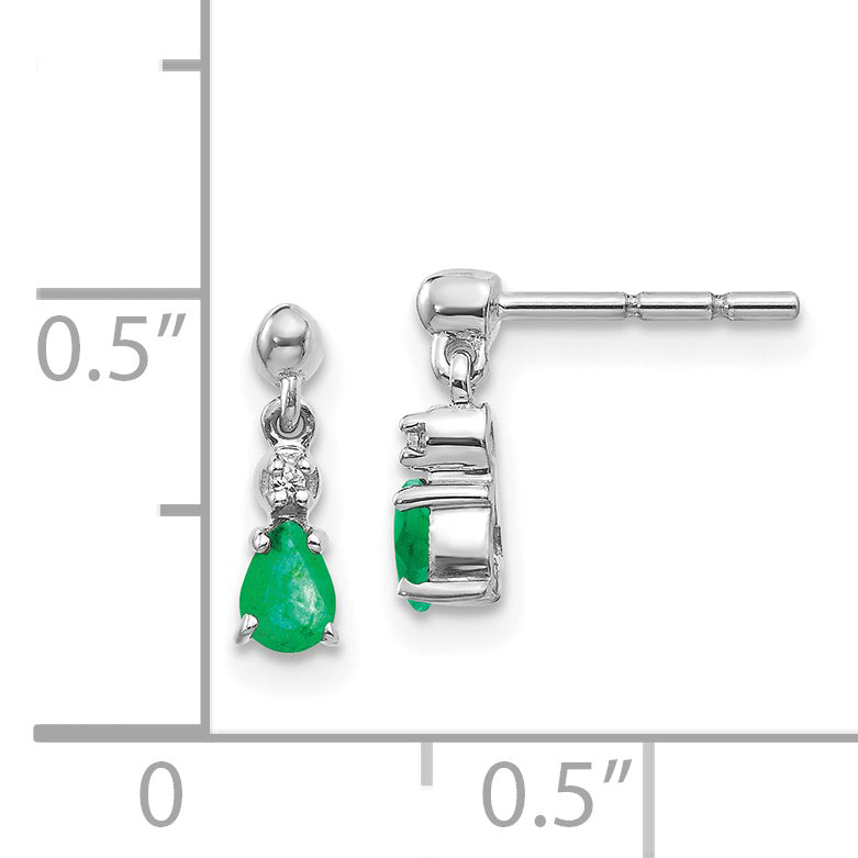 14k White Gold Emerald and Diamond Dangle Post Earrings (1.07 grams)