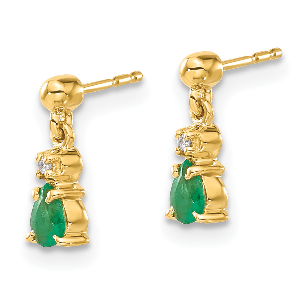 14k Gold Emerald and Diamond Dangle Earrings (1.07 grams)