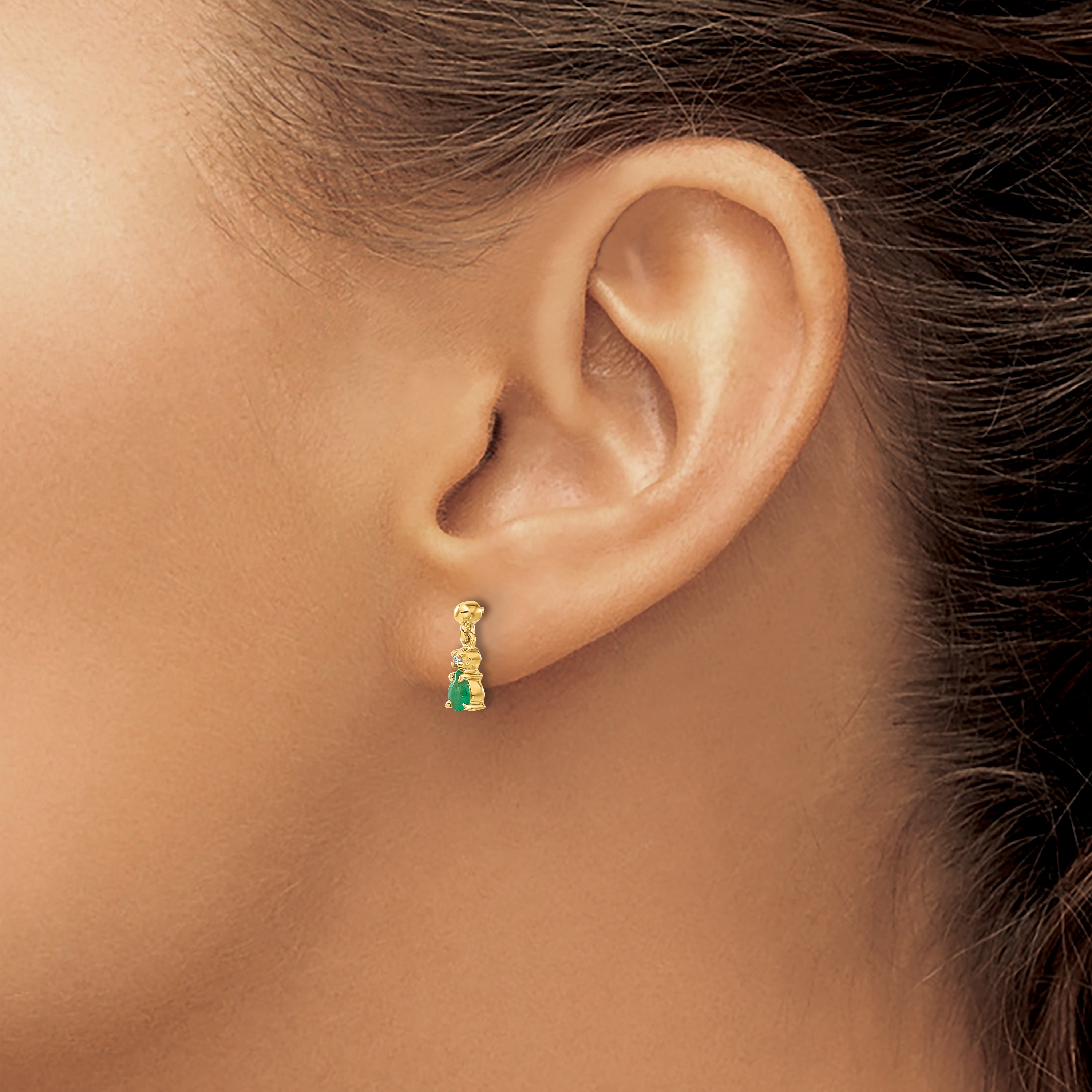 14k Gold Emerald and Diamond Dangle Earrings (1.07 grams)