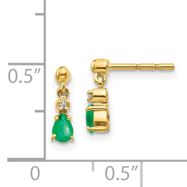 14k Gold Emerald and Diamond Dangle Earrings (1.07 grams)