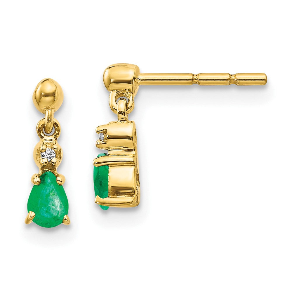 14k Gold Emerald and Diamond Dangle Earrings (1.07 grams)