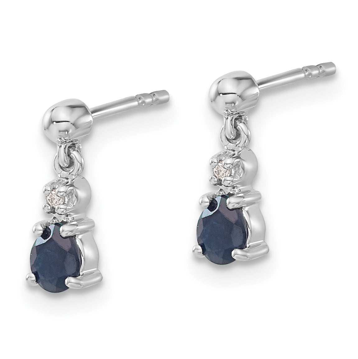 14k White Gold Blue Sapphire and Diamond Dangle Post Earrings (1.07 grams)