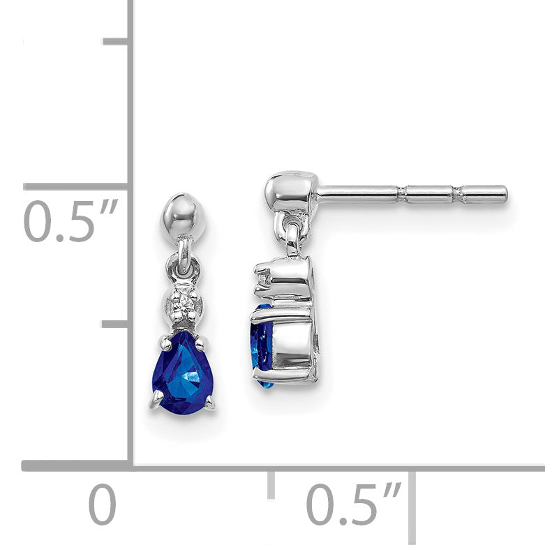 14k White Gold Blue Sapphire and Diamond Dangle Post Earrings (1.07 grams)