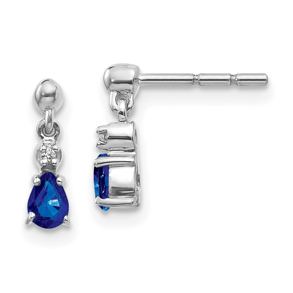 14k White Gold Blue Sapphire and Diamond Dangle Post Earrings (1.07 grams)