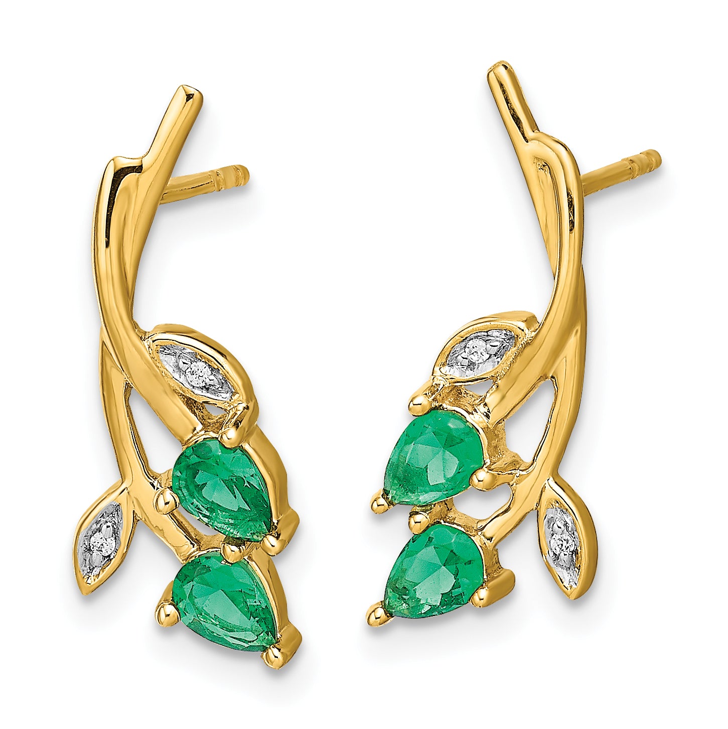 14k Diamond and Pear Emerald Floral Post Earrings (2 grams)