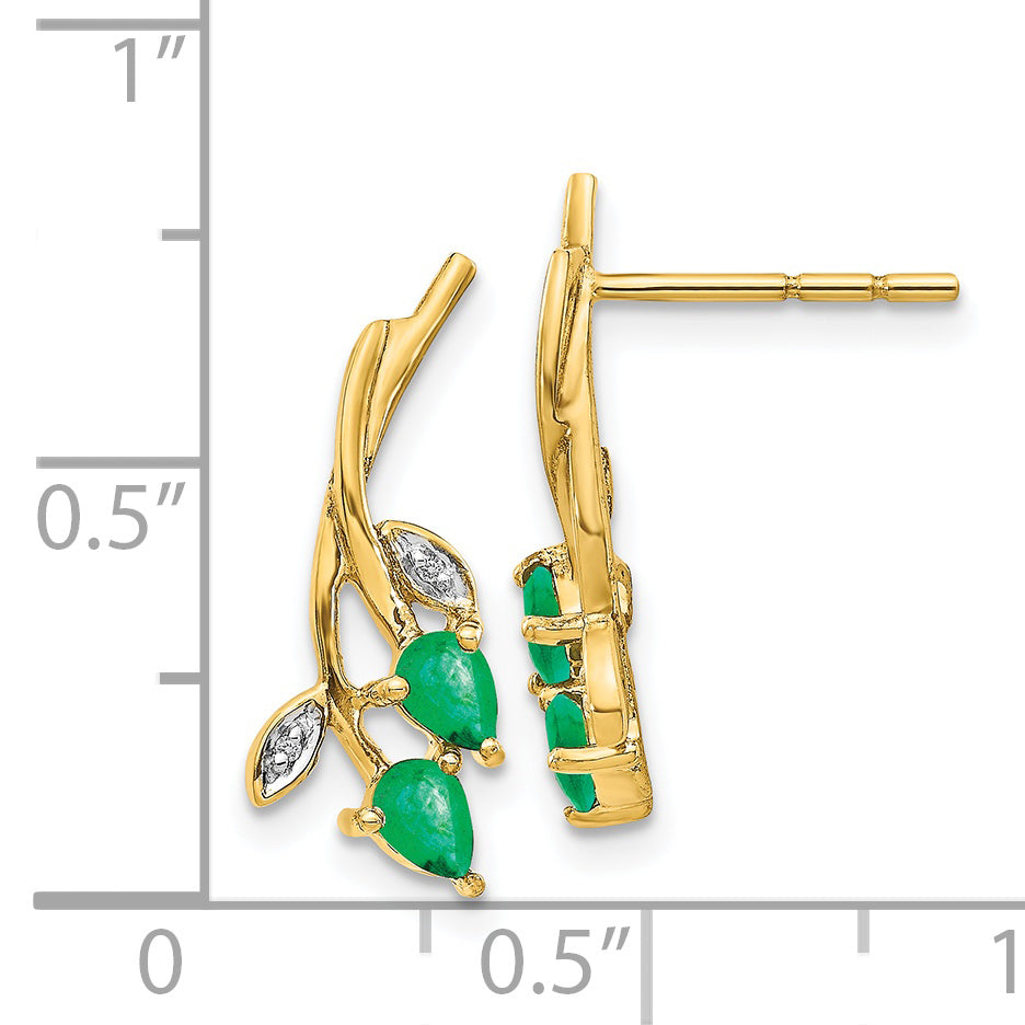 14k Diamond and Pear Emerald Floral Post Earrings (2 grams)