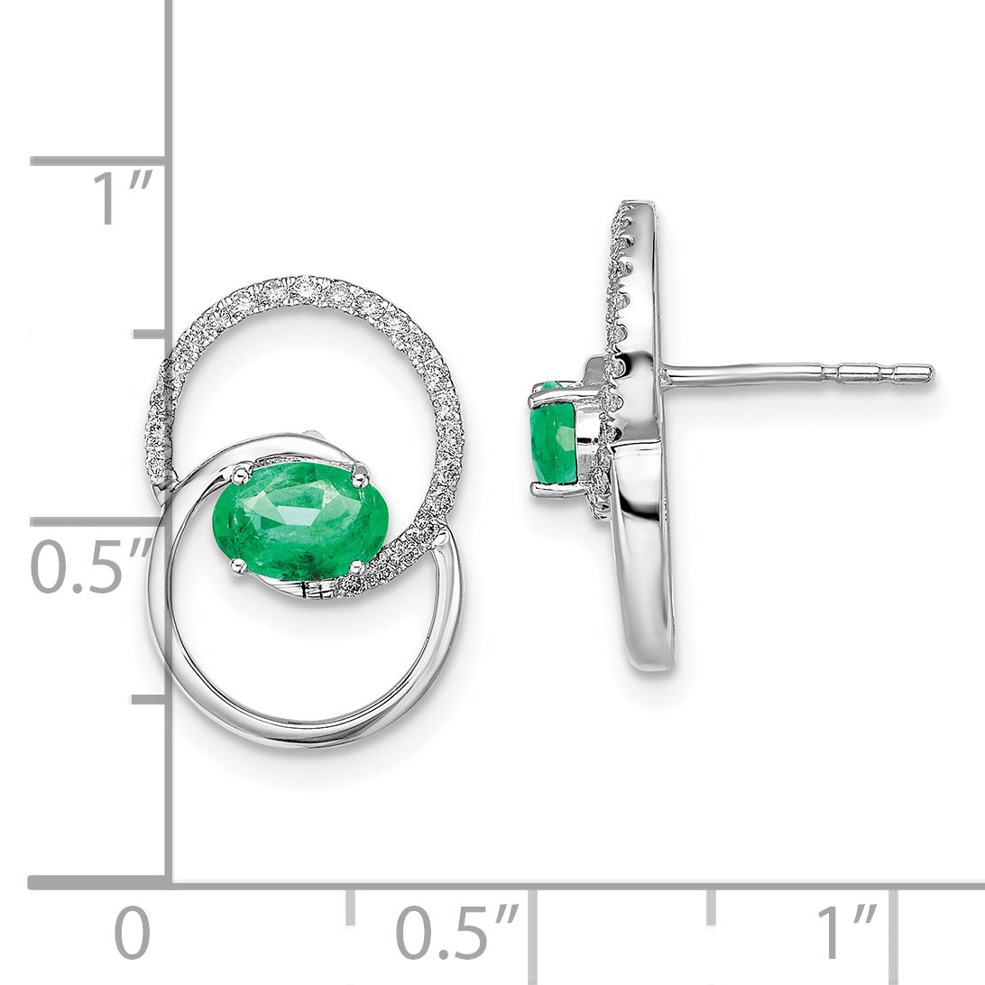 14k White Gold Double Circle Emerald/Diamond Post Earrings (1.9 grams)