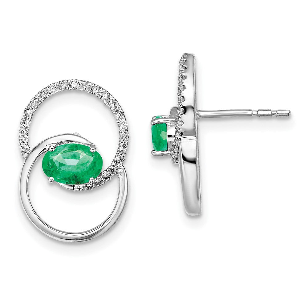 14k White Gold Double Circle Emerald/Diamond Post Earrings (1.9 grams)