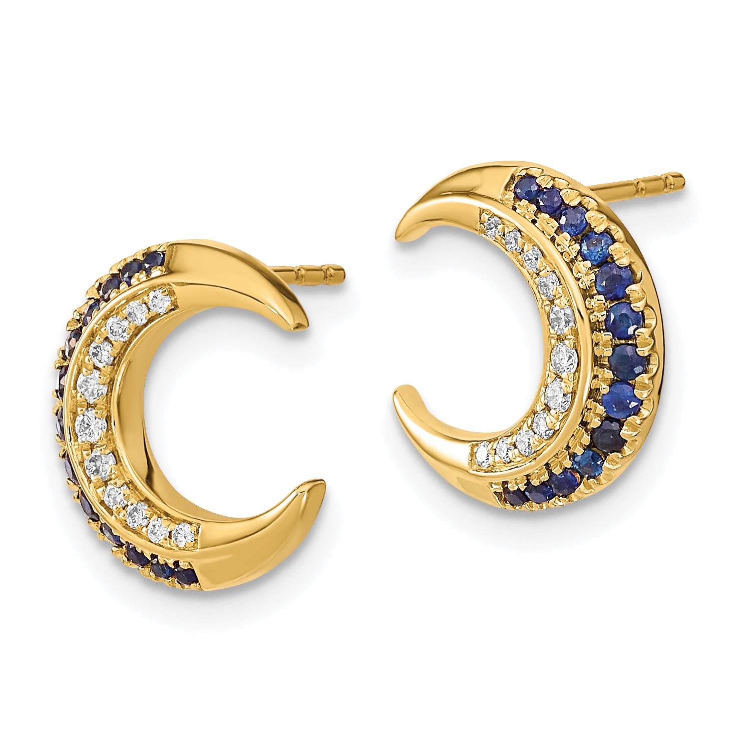 14k Polished Moon Sapphire and Diamond Post Earrings (2.9 grams)