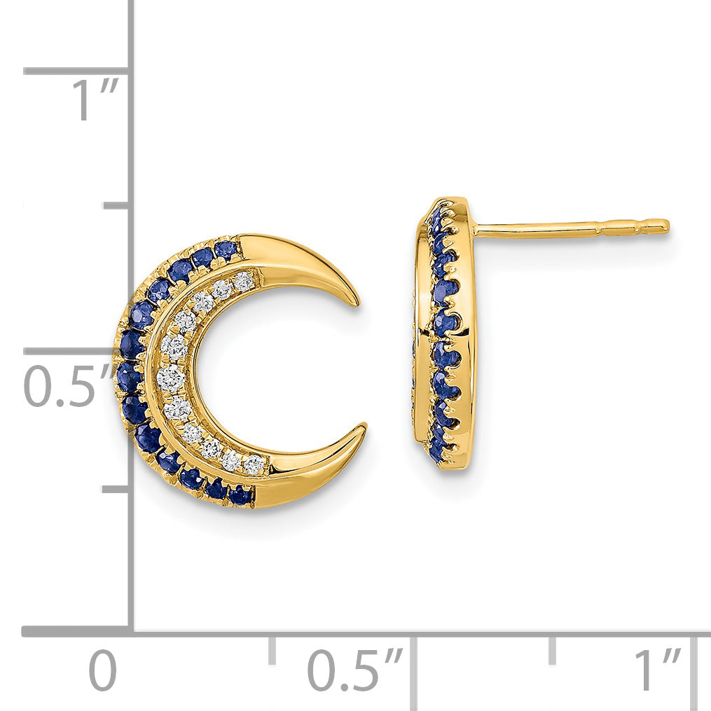 14k Polished Moon Sapphire and Diamond Post Earrings (2.9 grams)