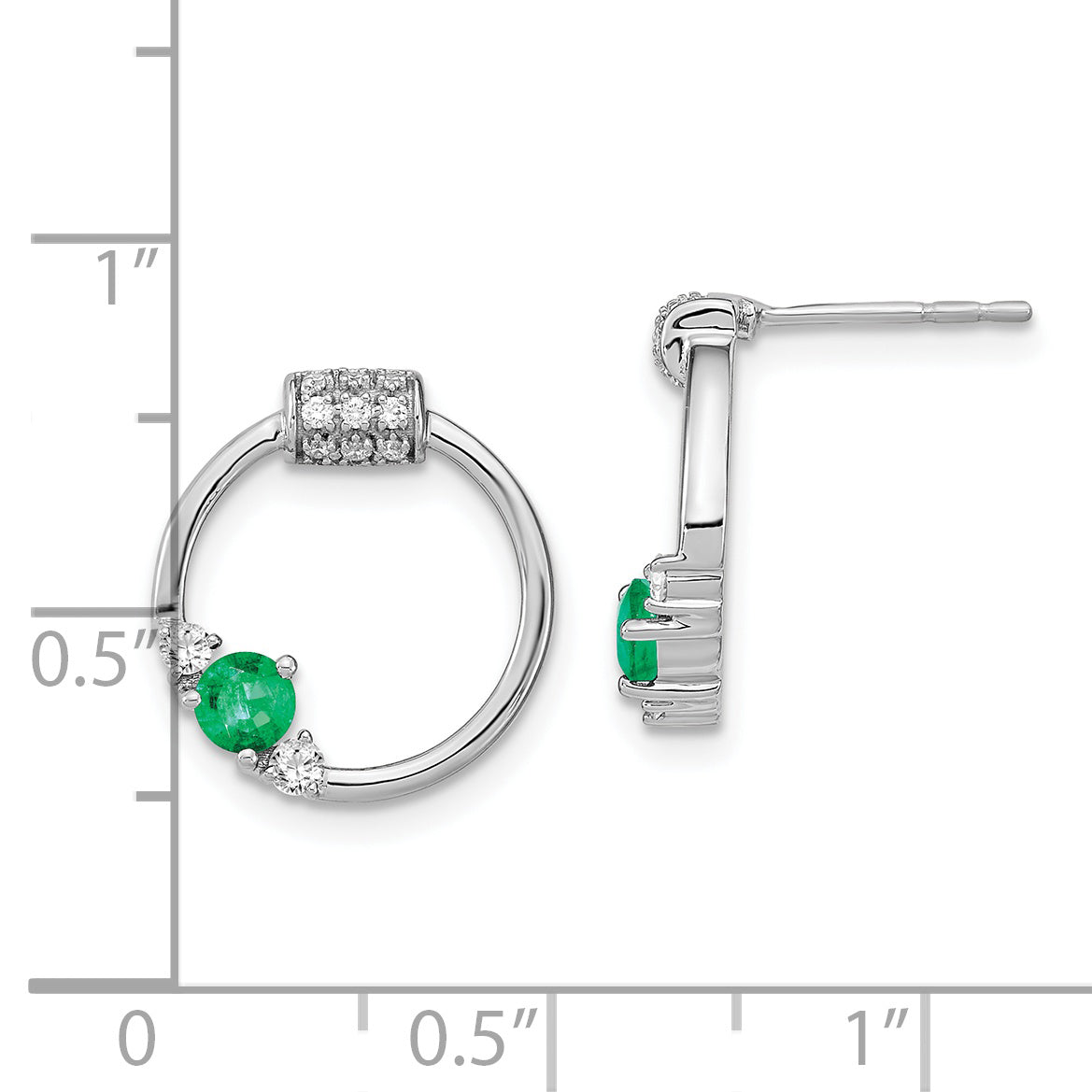 14k White Gold Diamond and Emerald Circle Post Earrings (2.1 grams)