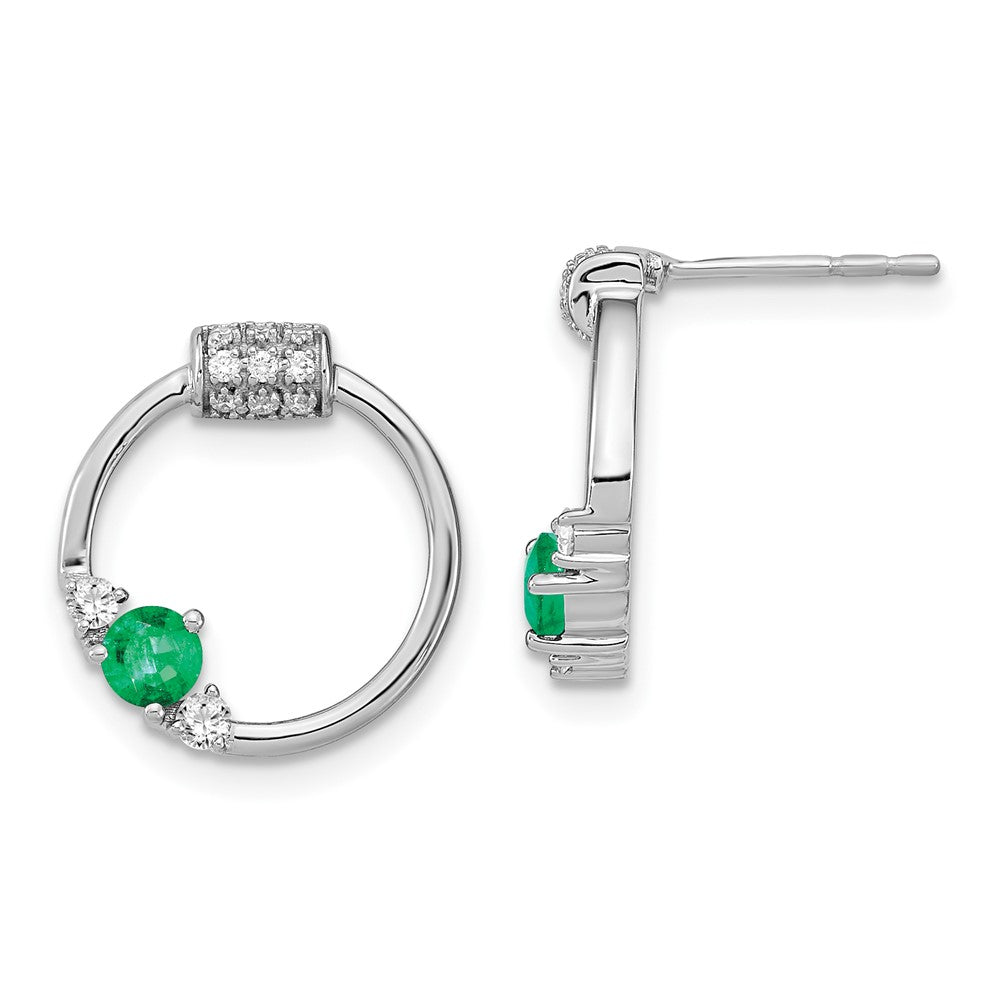 14k White Gold Diamond and Emerald Circle Post Earrings (2.1 grams)