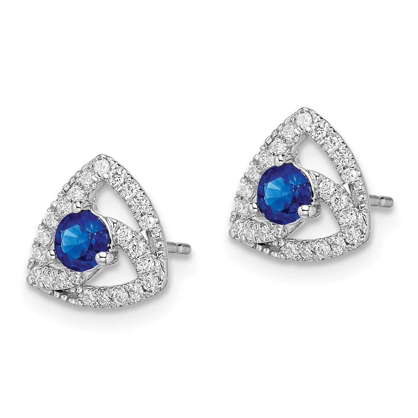 14k White Gold Diamond and Blue Sapphire Triangle Post Earrings (1.55 grams)