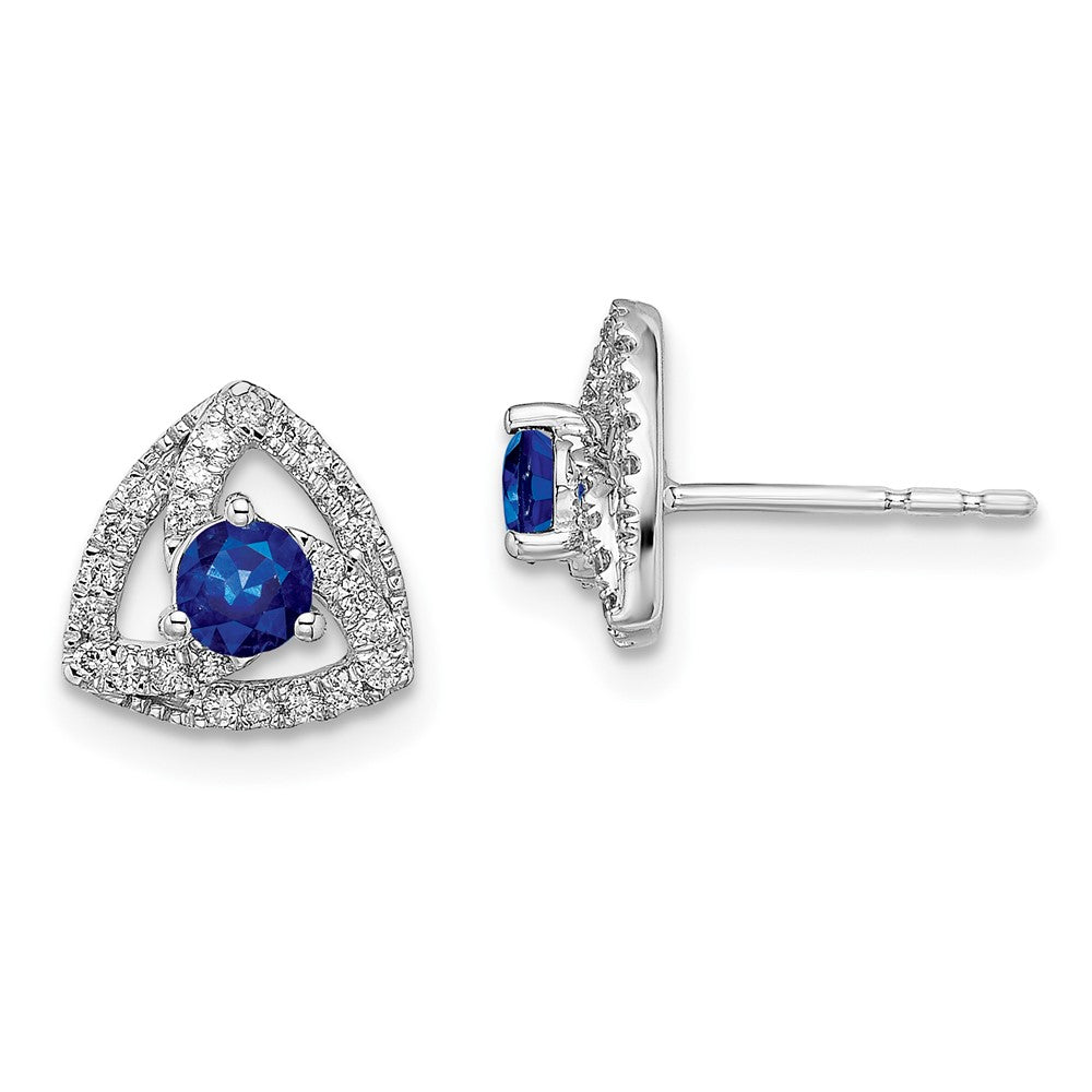 14k White Gold Diamond and Blue Sapphire Triangle Post Earrings (1.55 grams)