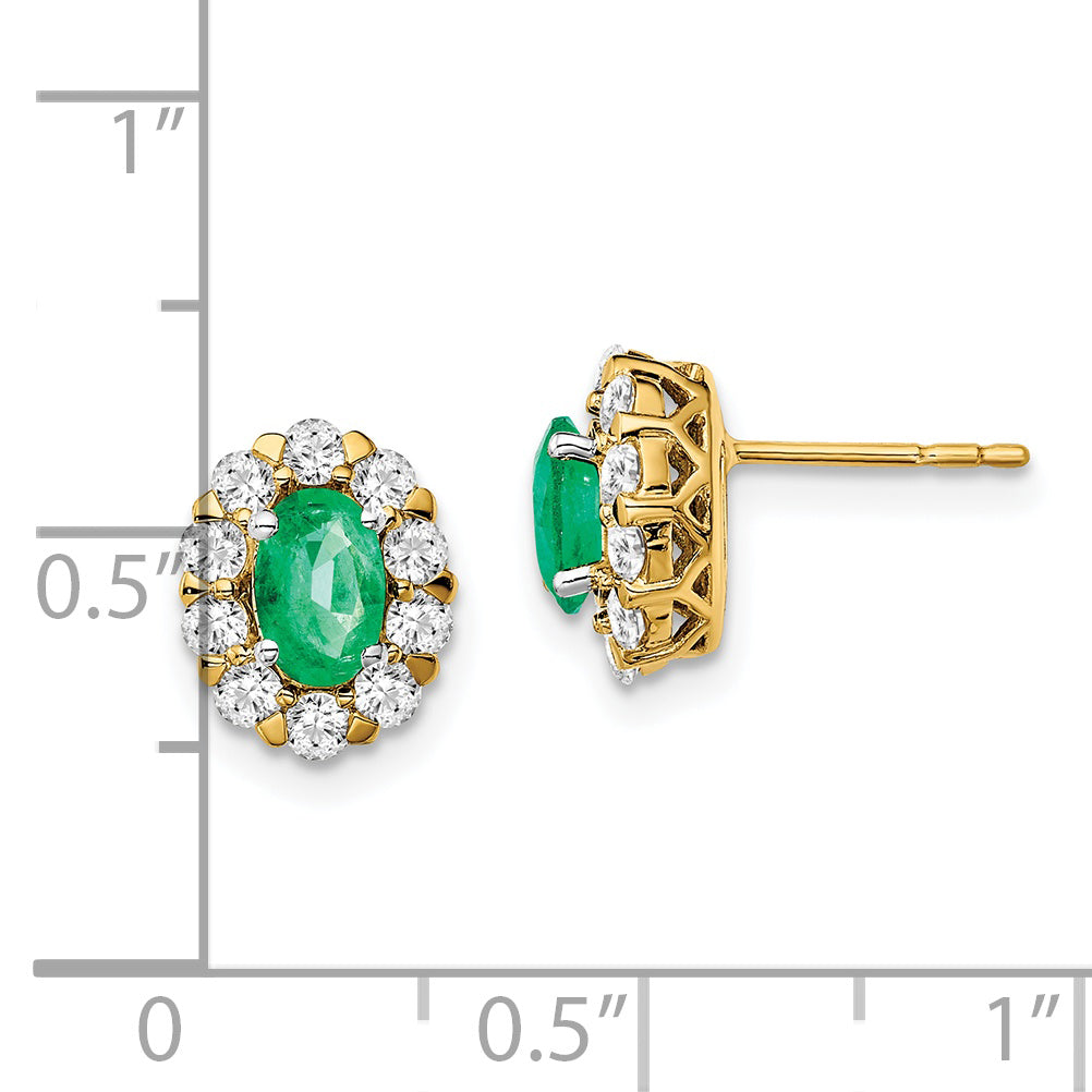 14k Oval Emerald and Diamond Halo Post Earrings (1.98 grams)