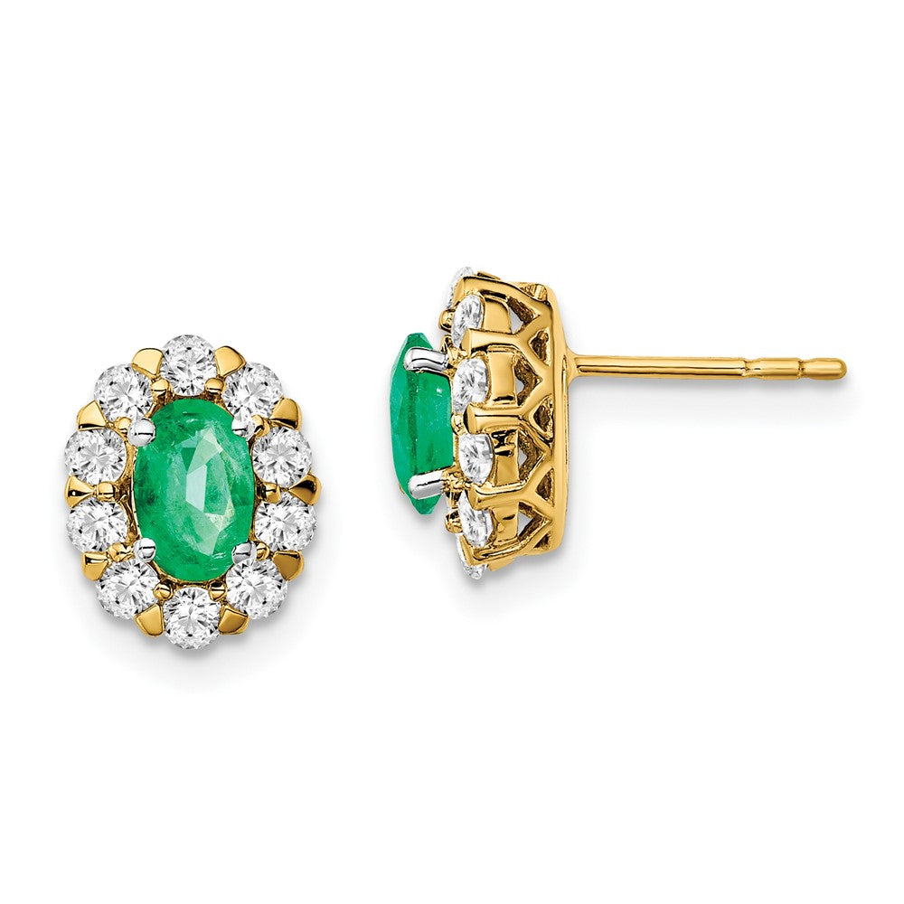 14k Oval Emerald and Diamond Halo Post Earrings (1.98 grams)