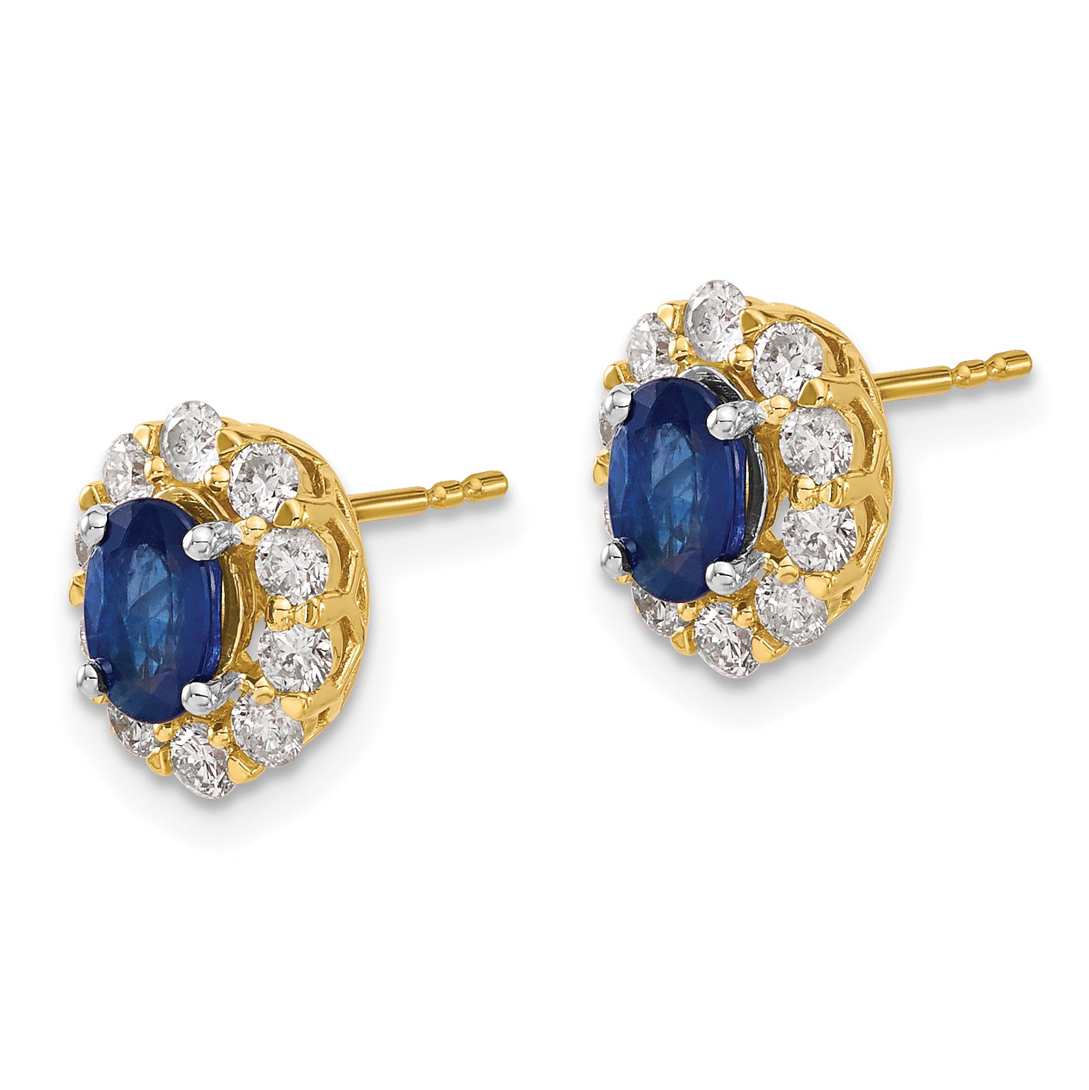 14k Oval Sapphire and Diamond Halo Post Earrings (1.98 grams)