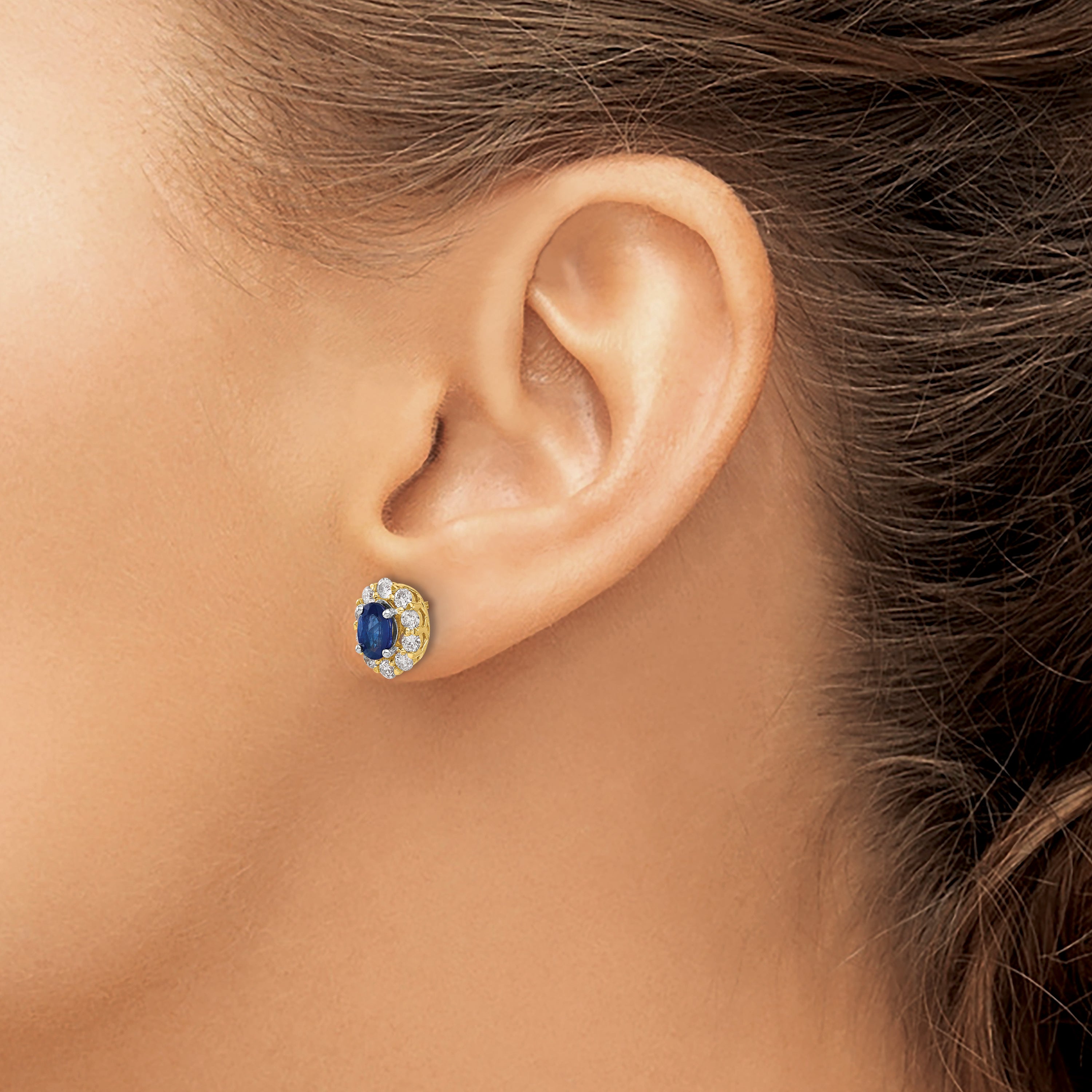 14k Oval Sapphire and Diamond Halo Post Earrings (1.98 grams)