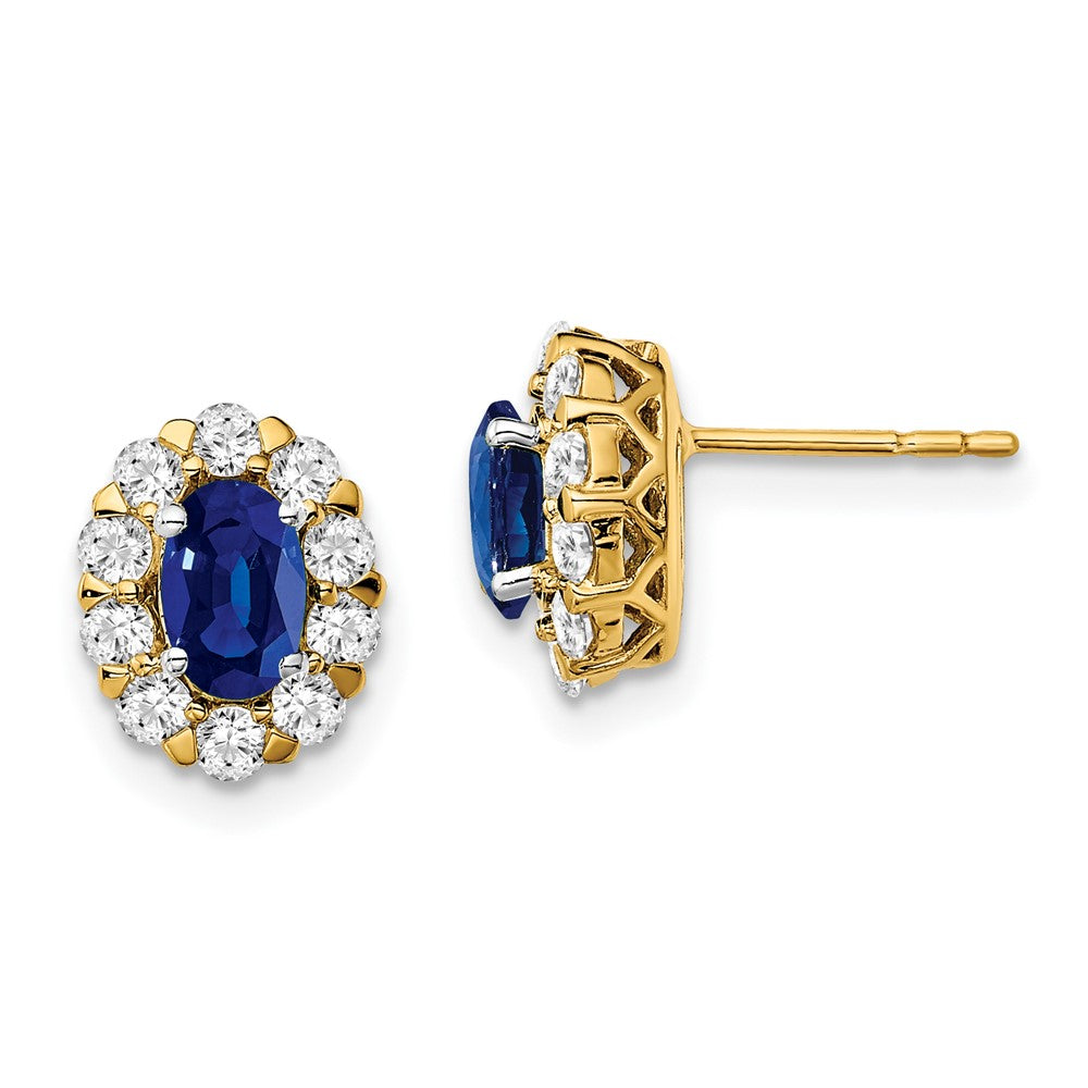 14k Oval Sapphire and Diamond Halo Post Earrings (1.98 grams)