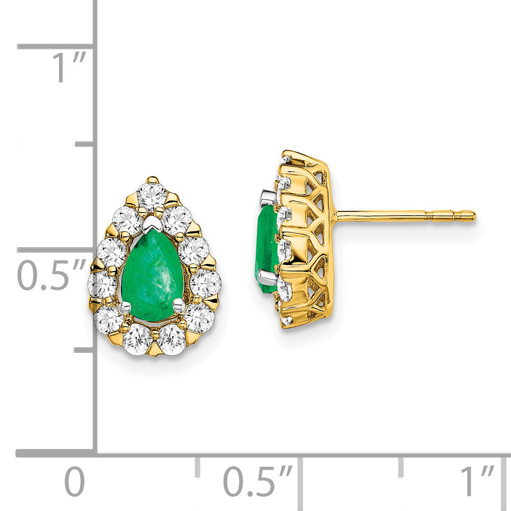 14k Pear Emerald and Diamond Halo Post Earrings (2.36 grams)