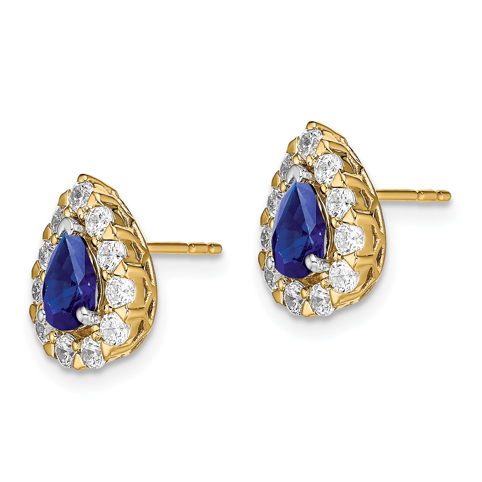 14k Pear Sapphire and Diamond Halo Post Earrings (2.36 grams)