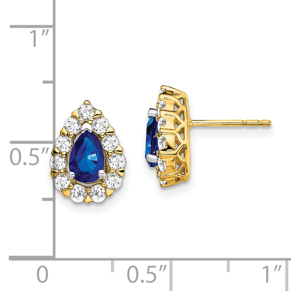 14k Pear Sapphire and Diamond Halo Post Earrings (2.36 grams)