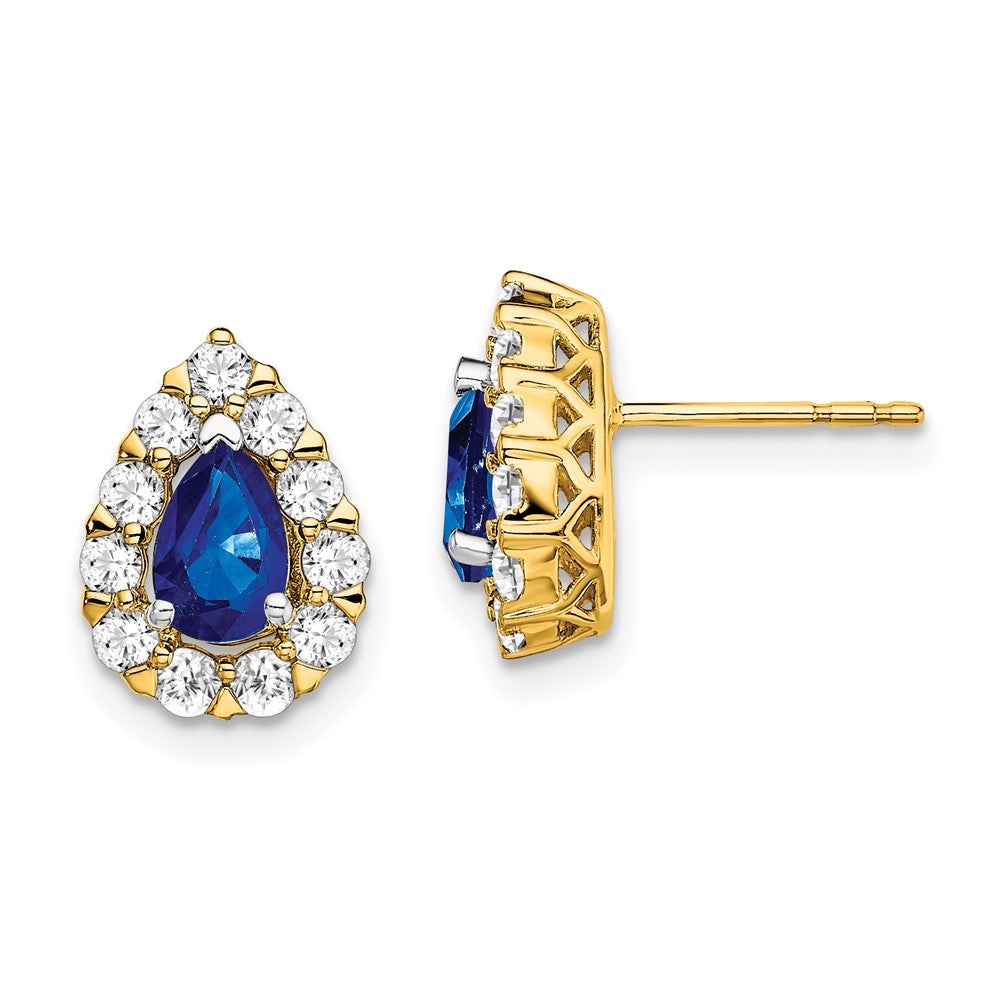 14k Pear Sapphire and Diamond Halo Post Earrings (2.36 grams)