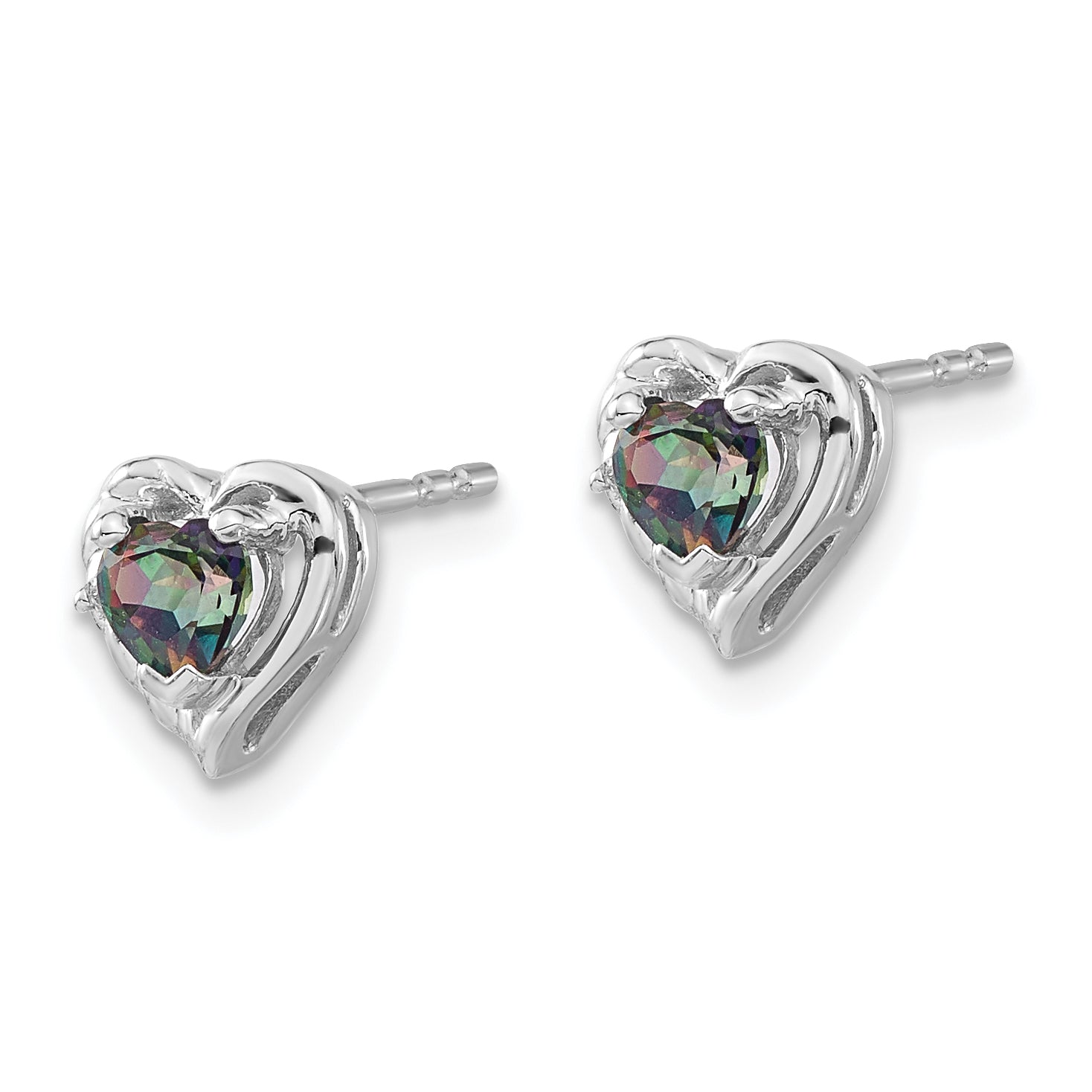 14k White Gold Mystic Fire Topaz and Diamond Heart Earrings (1.15 grams)