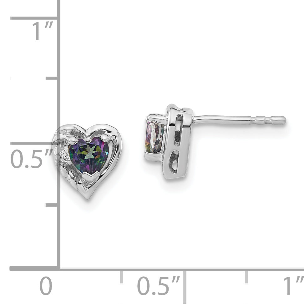 14k White Gold Mystic Fire Topaz and Diamond Heart Earrings (1.15 grams)