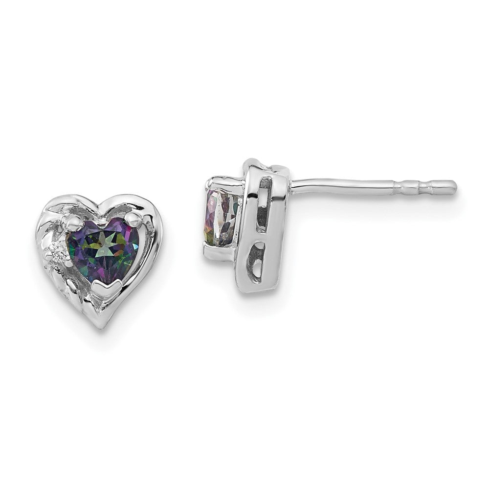 14k White Gold Mystic Fire Topaz and Diamond Heart Earrings (1.15 grams)