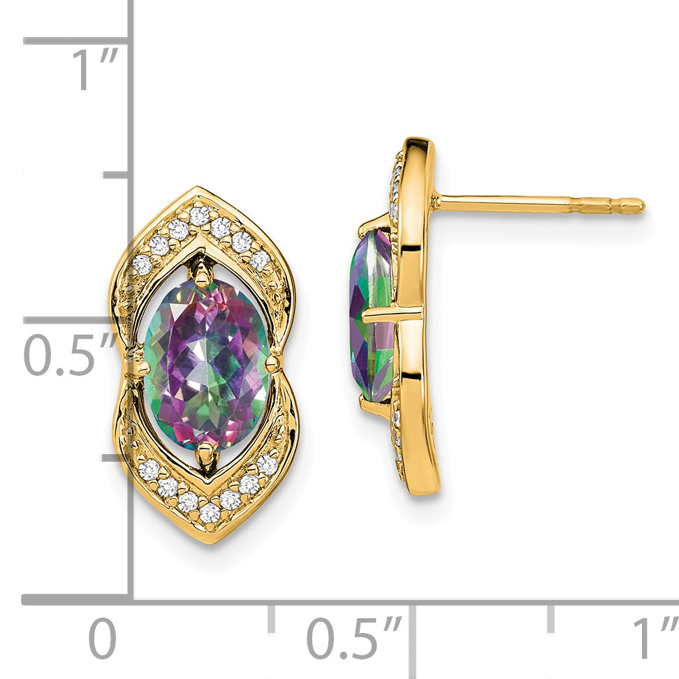 14k Mystic Fire Topaz and Diamond Post Earrings (3.3 grams)