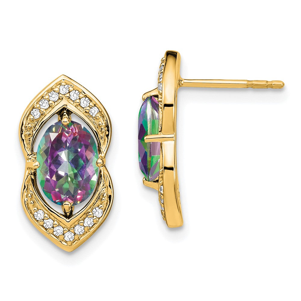 14k Mystic Fire Topaz and Diamond Post Earrings (3.3 grams)