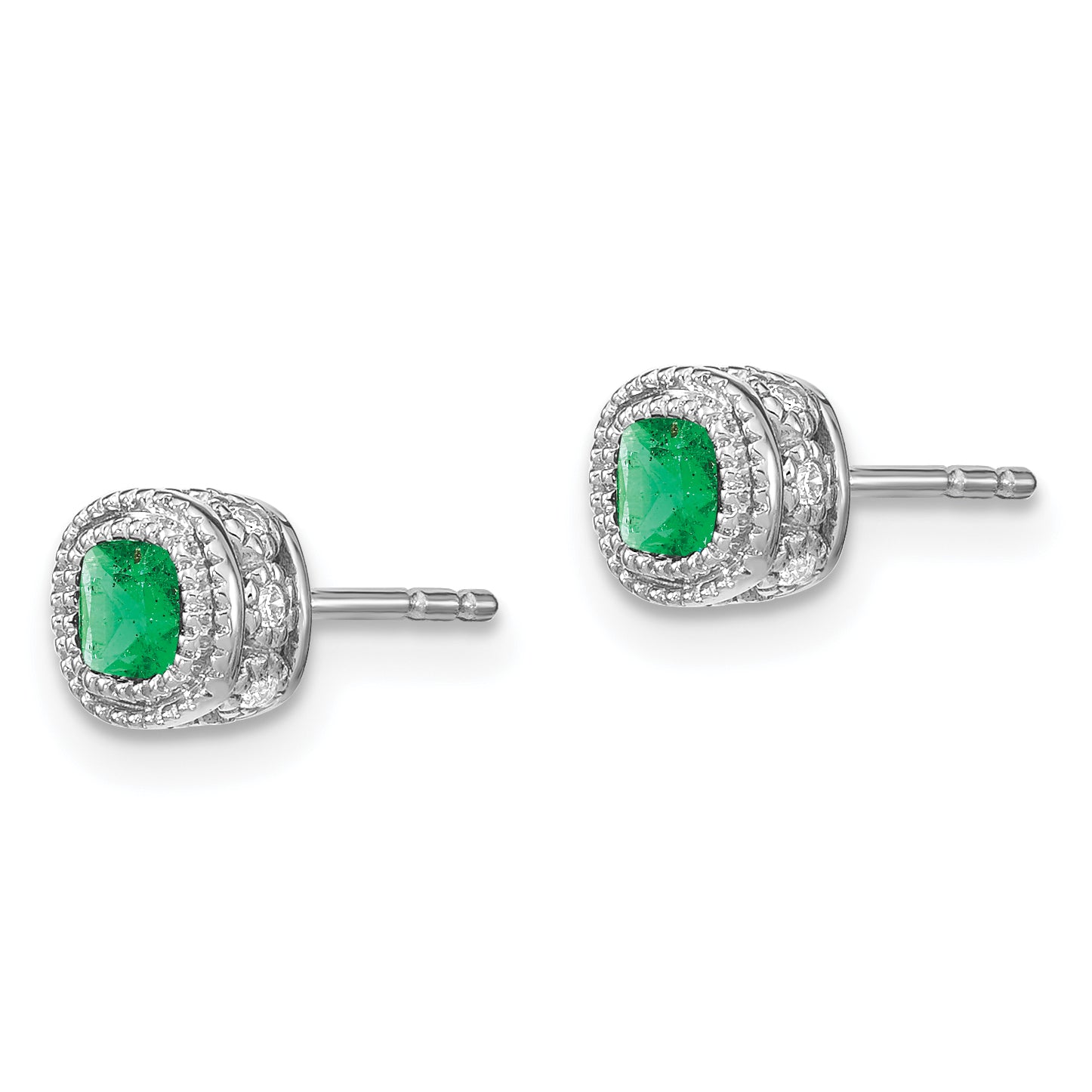 14k White Gold Emerald and Diamond Earrings (1.45 grams)