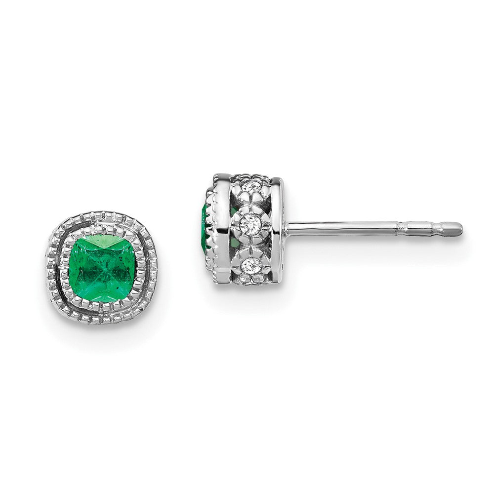 14k White Gold Emerald and Diamond Earrings (1.45 grams)