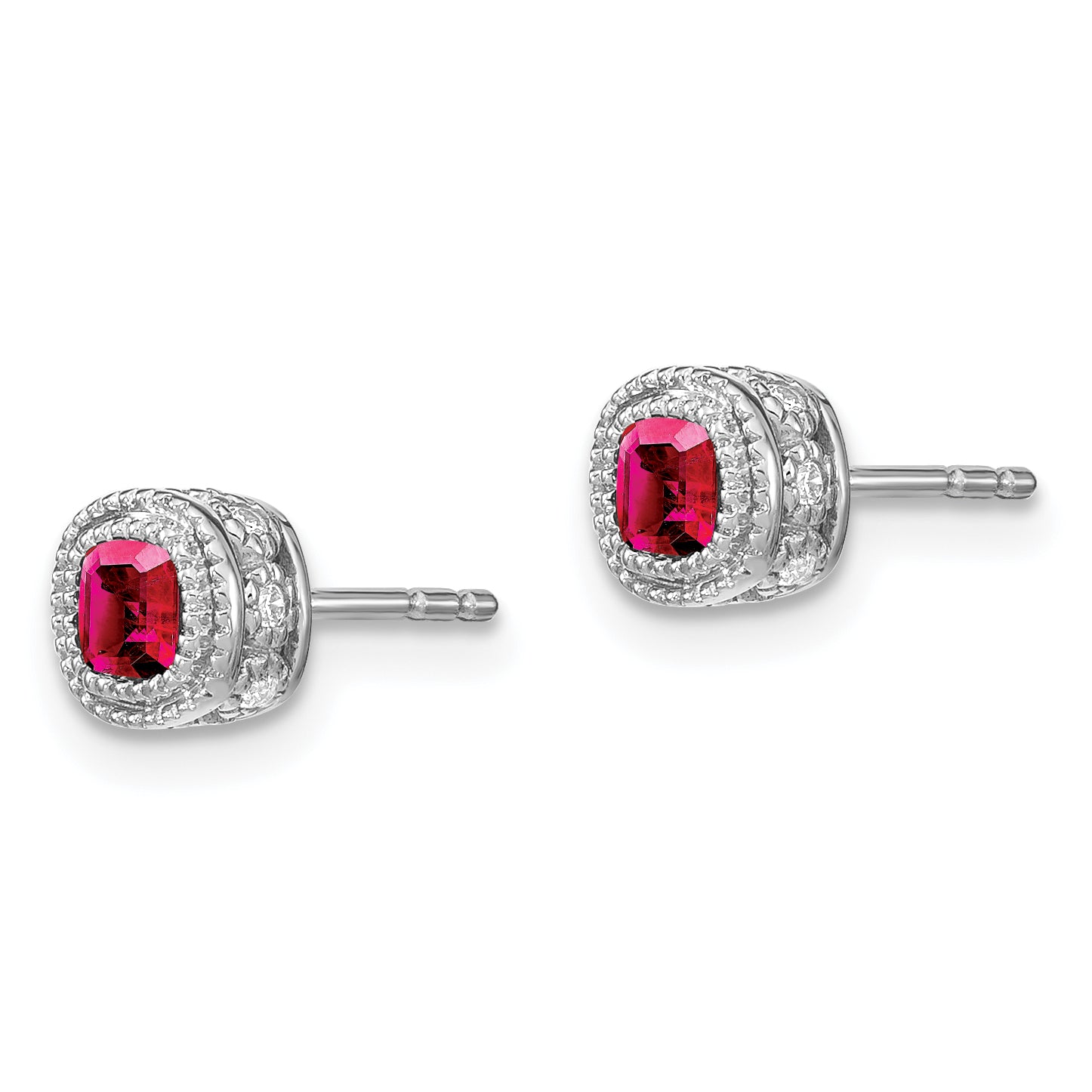 14k White Gold Cushion Ruby and Diamond Earrings (1.45 grams)