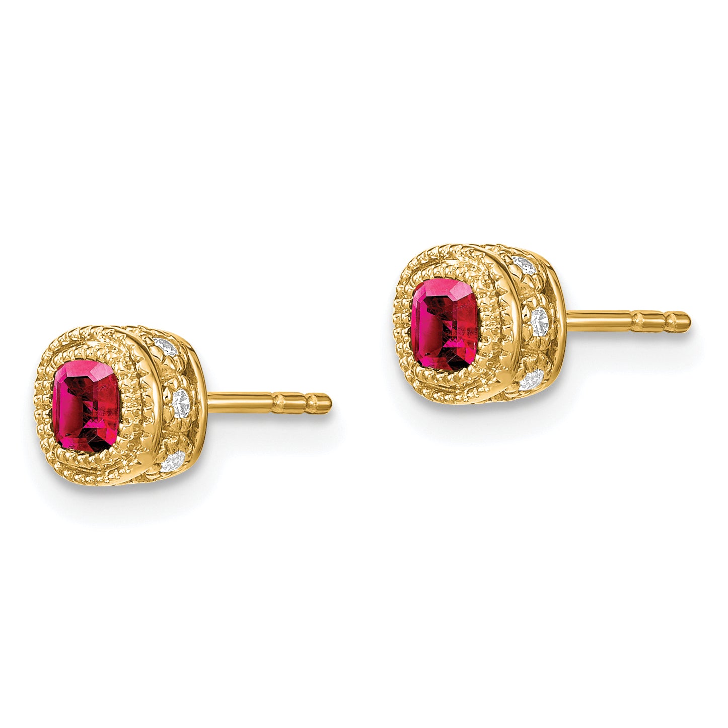 14k Cushion Ruby and Diamond Earrings (1.45 grams)