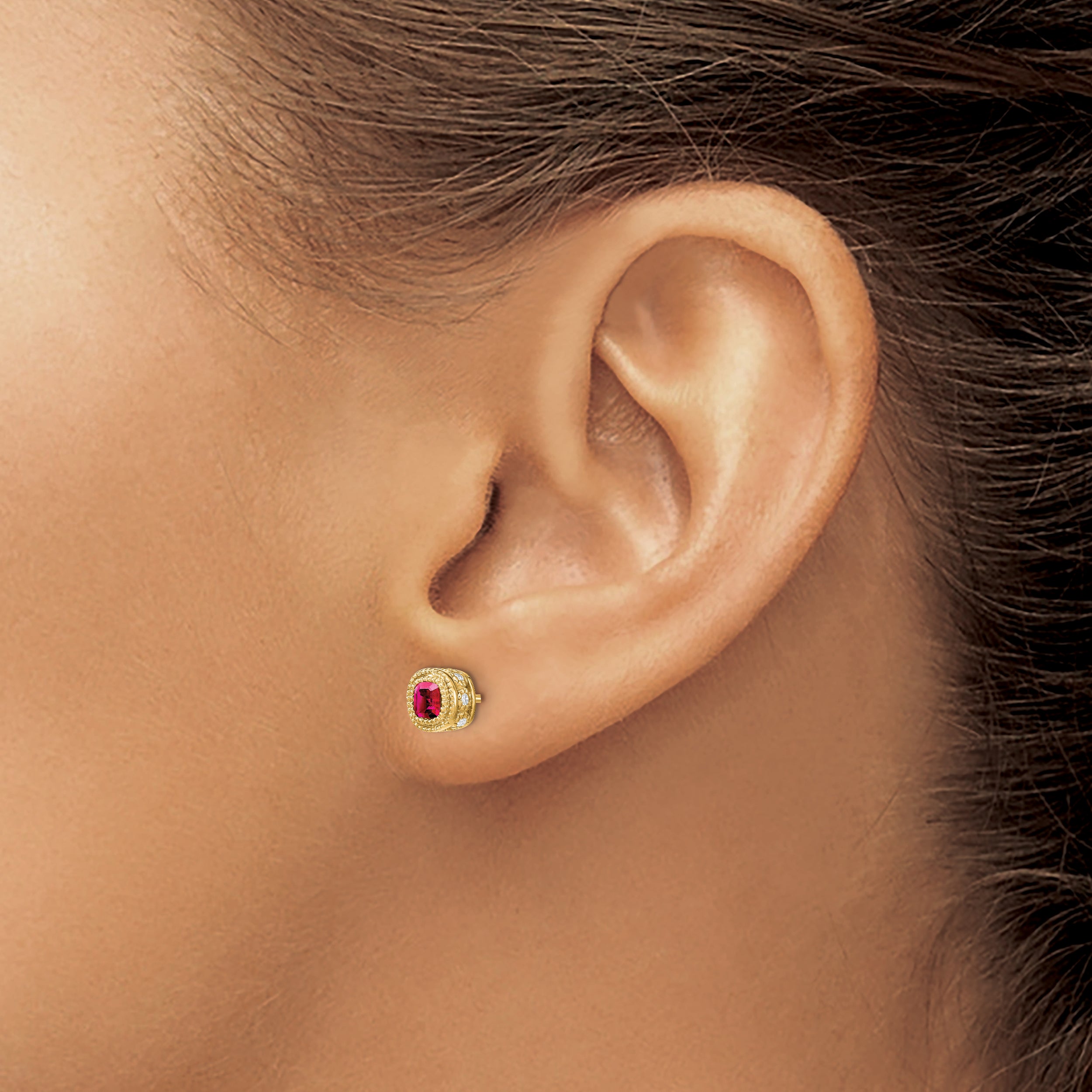 14k Cushion Ruby and Diamond Earrings (1.45 grams)