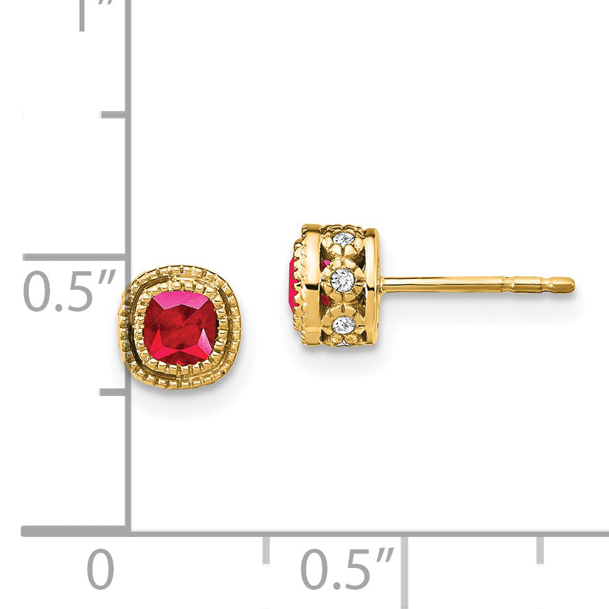 14k Cushion Ruby and Diamond Earrings (1.45 grams)