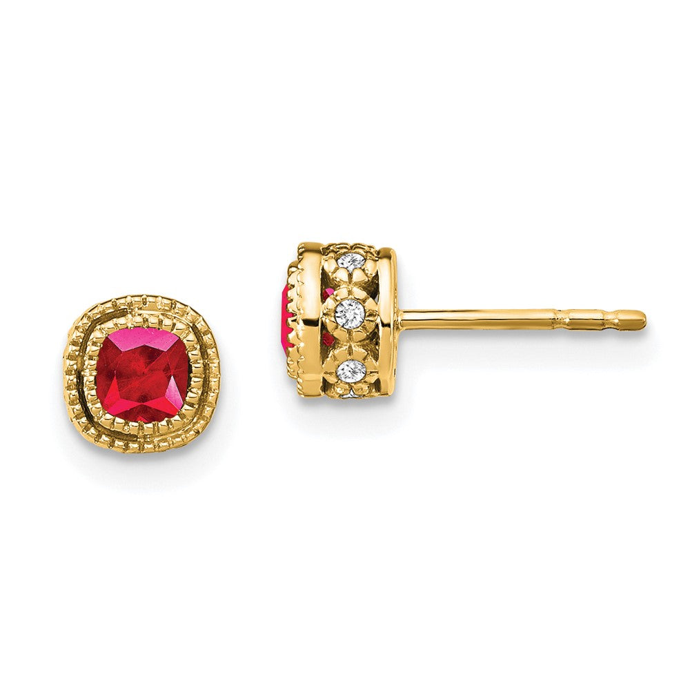 14k Cushion Ruby and Diamond Earrings (1.45 grams)