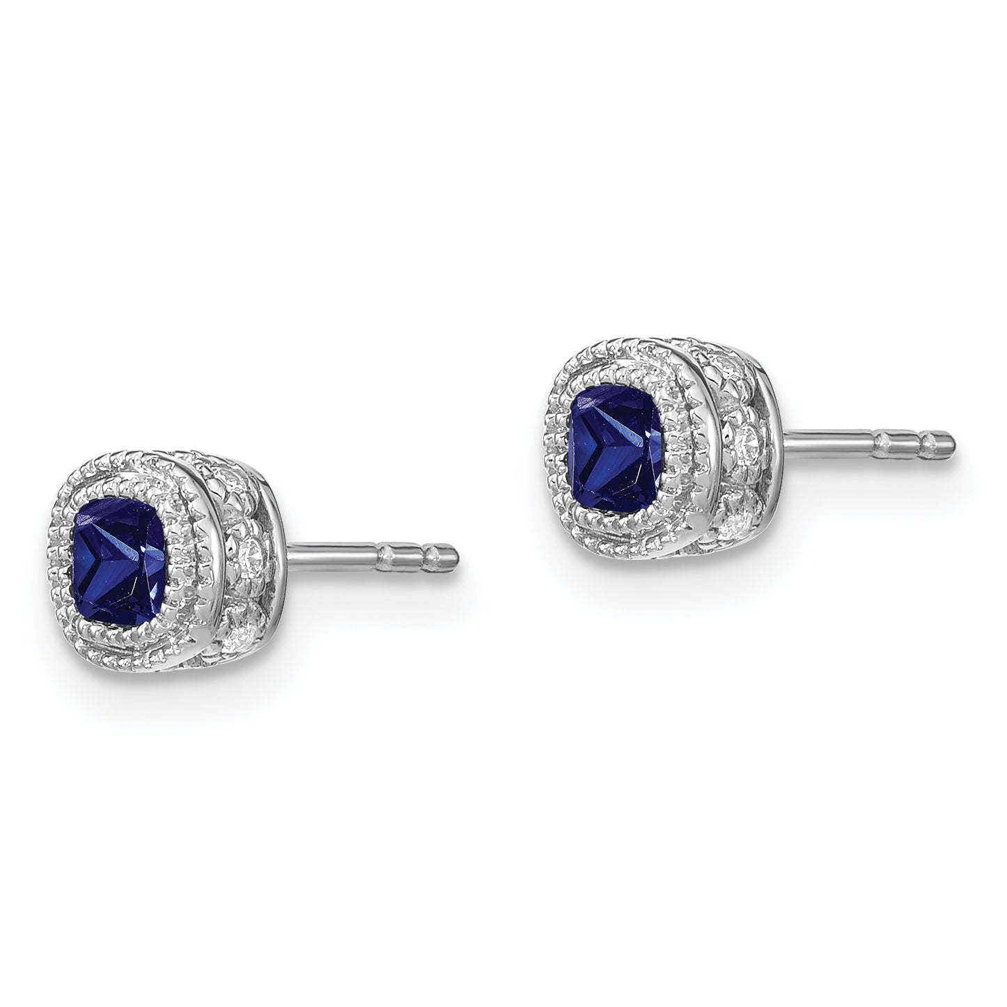 14k White Gold Cushion Sapphire and Diamond Earrings (1.45 grams)