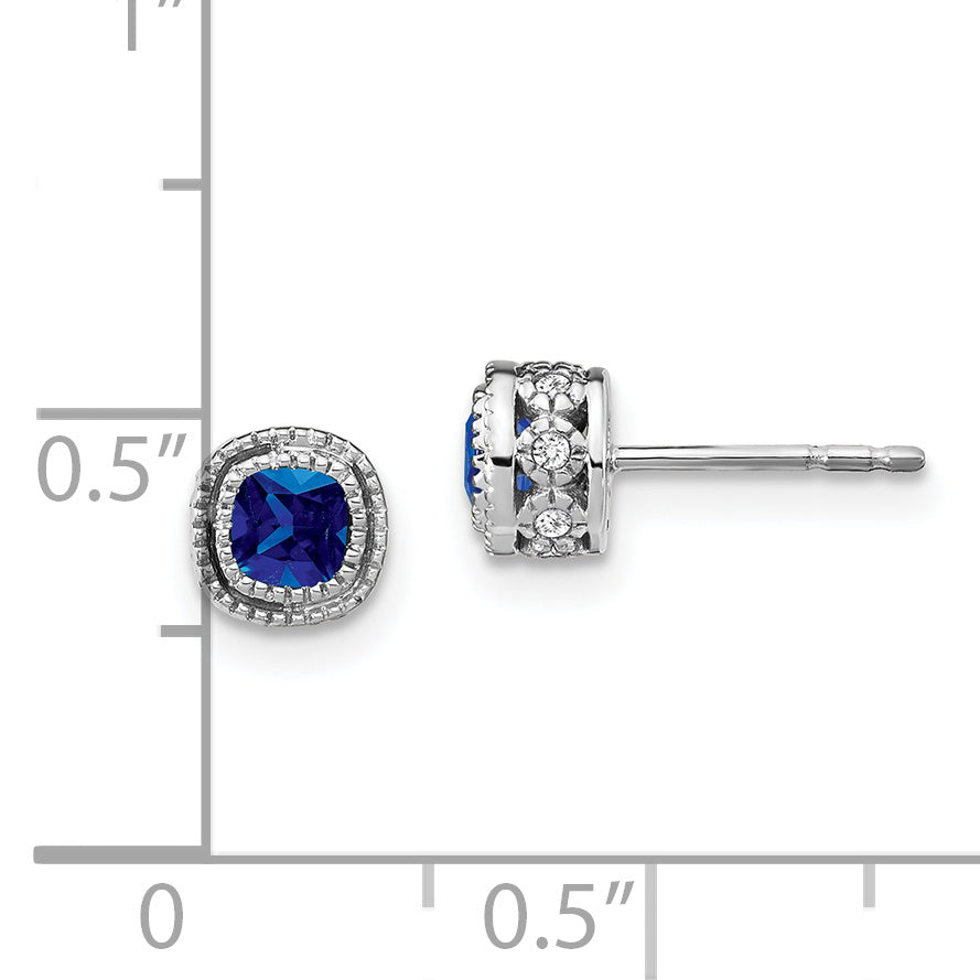 14k White Gold Cushion Sapphire and Diamond Earrings (1.45 grams)