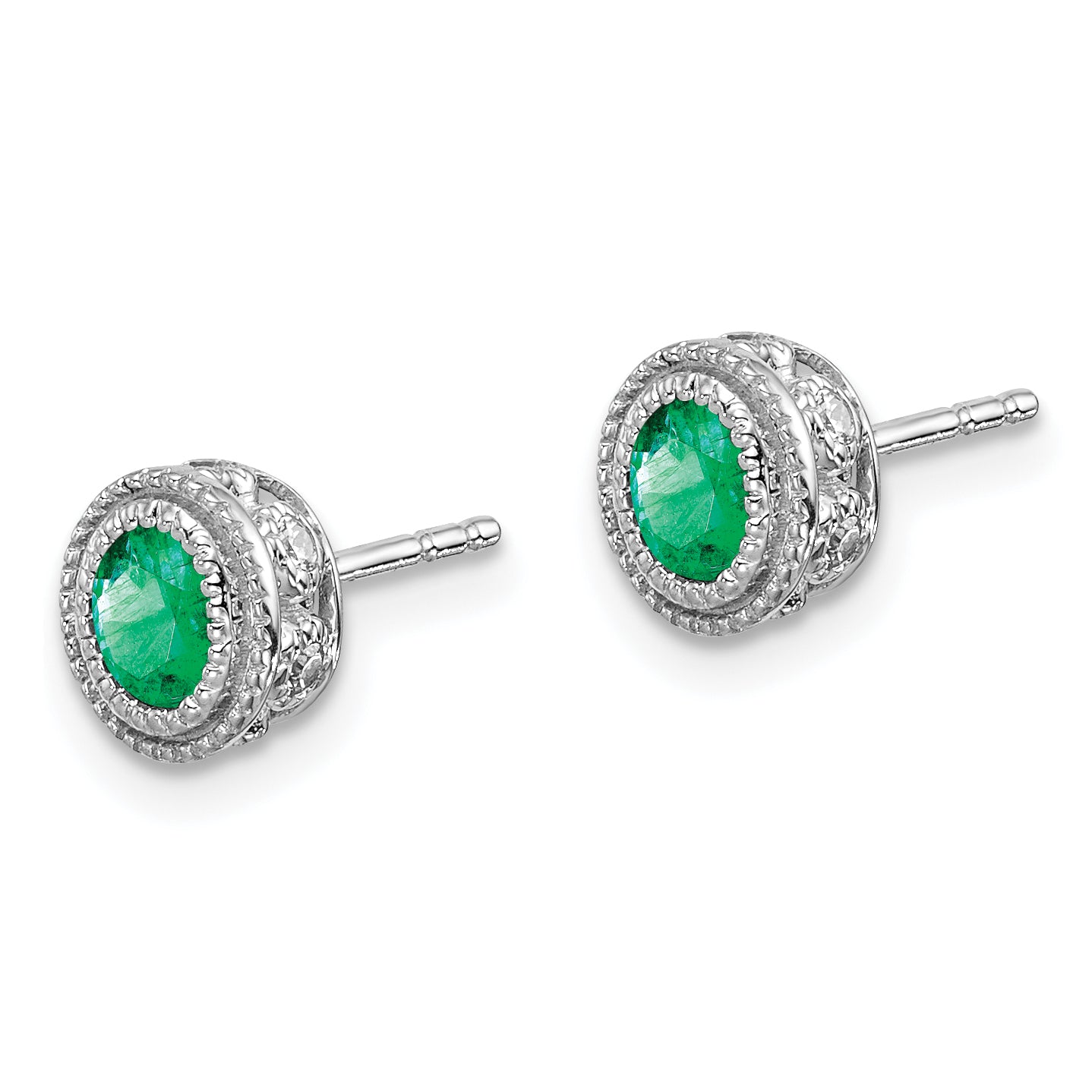 14k White Gold Emerald and Diamond Earrings (1.55 grams)