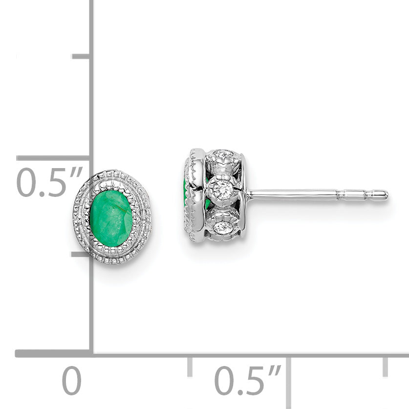 14k White Gold Emerald and Diamond Earrings (1.55 grams)