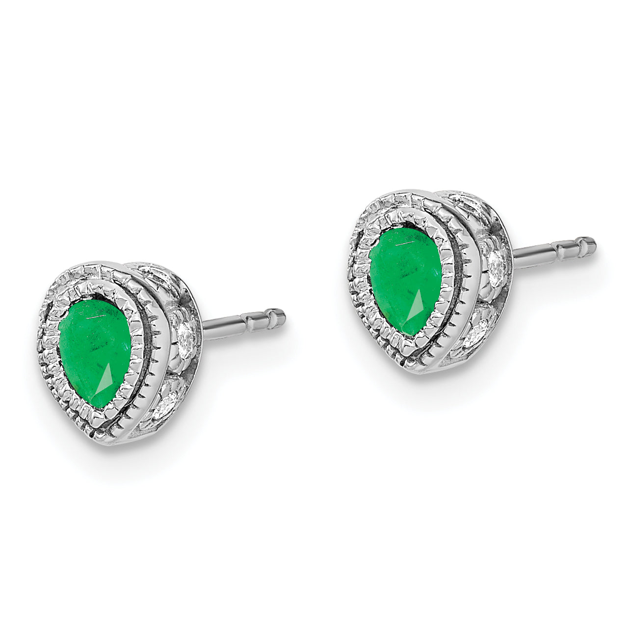 14k White Gold Emerald and Diamond Earrings (1.7 grams)