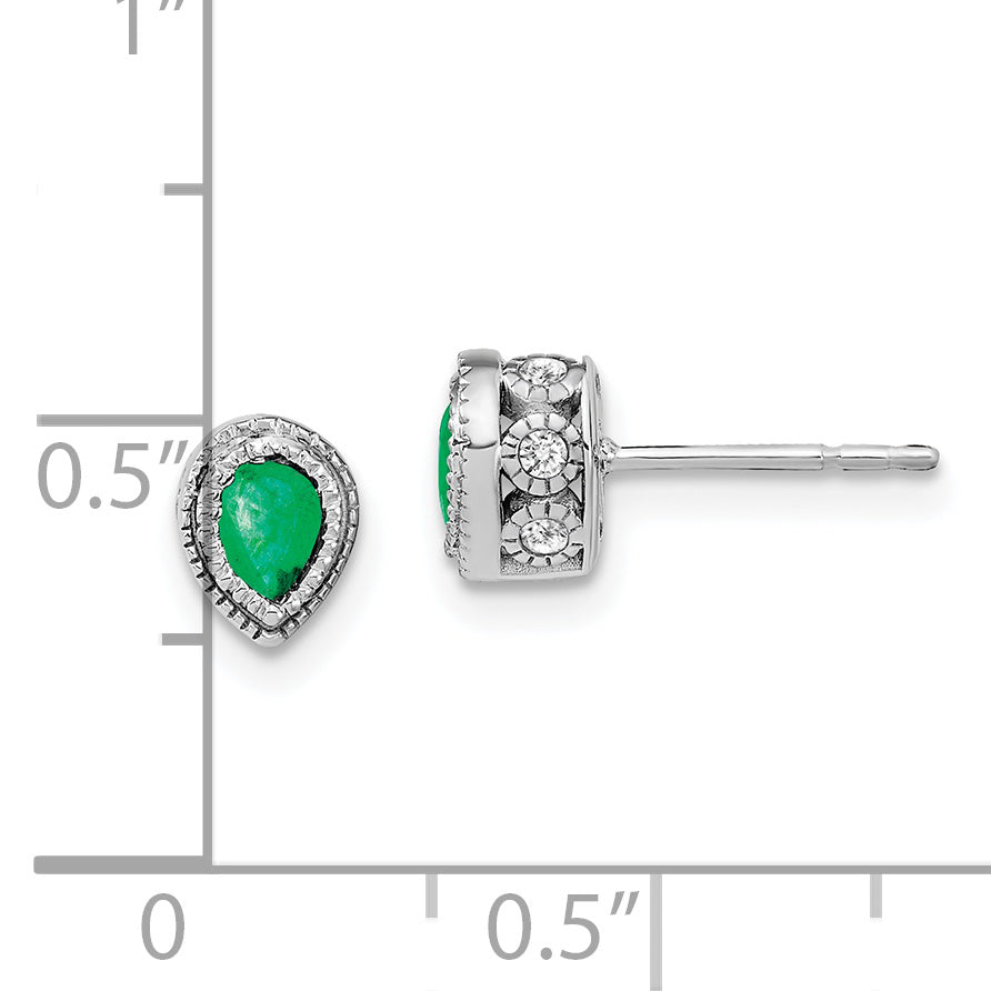 14k White Gold Emerald and Diamond Earrings (1.7 grams)