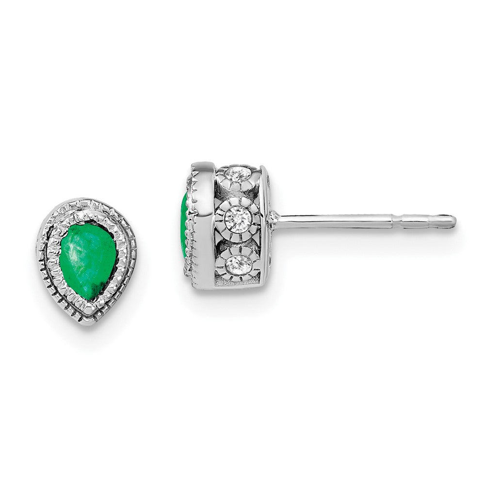 14k White Gold Emerald and Diamond Earrings (1.7 grams)