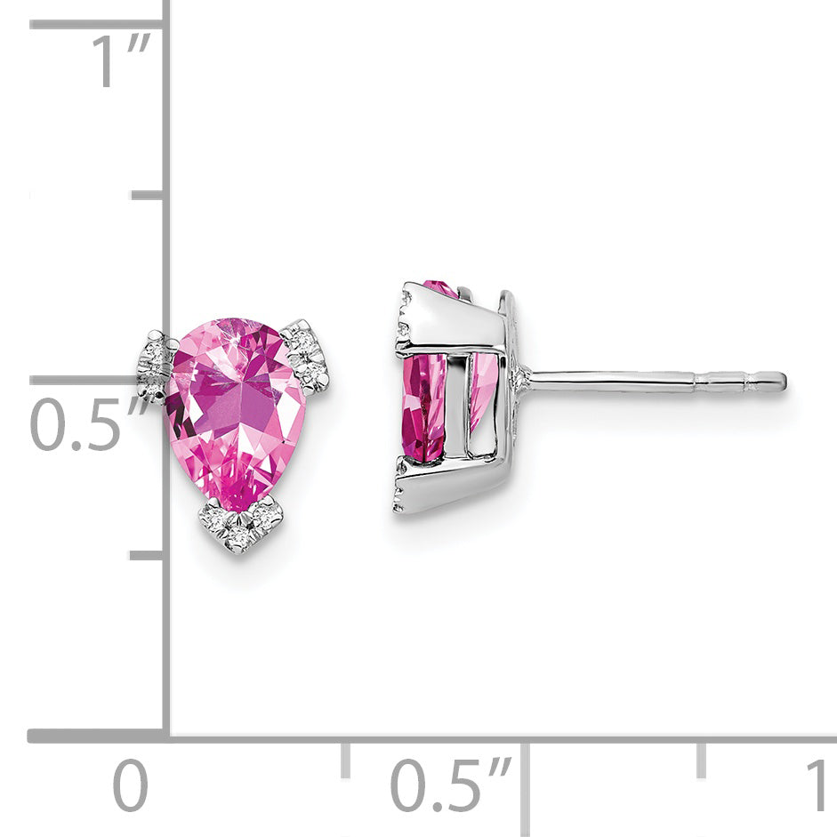 14k White Gold Pear Created Pink Sapphire and Diamond Earrings (1.25 grams)