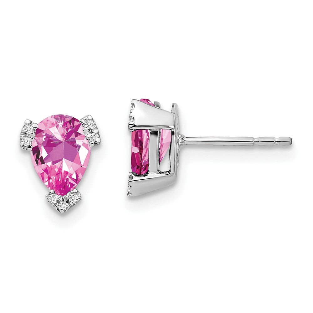 14k White Gold Pear Created Pink Sapphire and Diamond Earrings (1.25 grams)