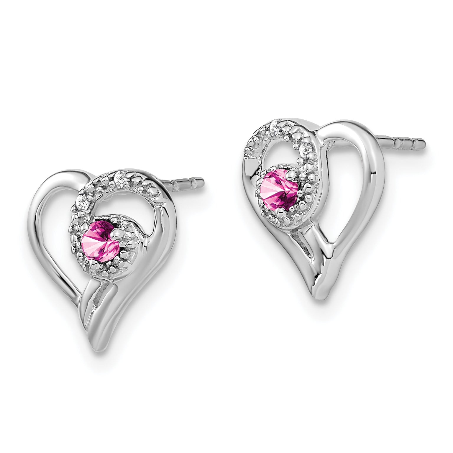 14k White Gold Pink Sapphire and Diamond Heart Earrings (1.8 grams)