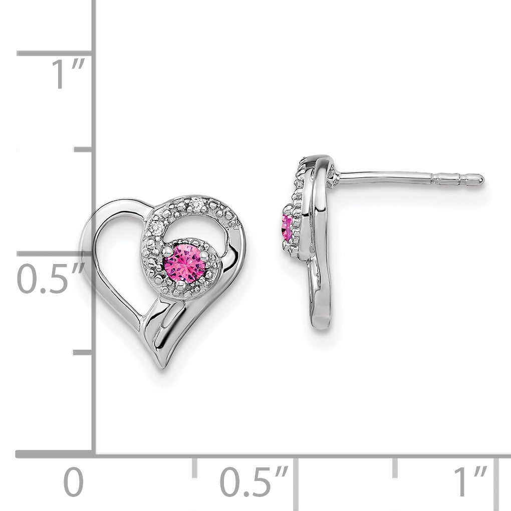 14k White Gold Pink Sapphire and Diamond Heart Earrings (1.8 grams)